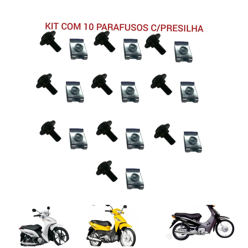 Kit C/ 10 Parafusos Com Presilhas Trava Da Carenagem Honda Biz 125 Biz 100 Biz 110i