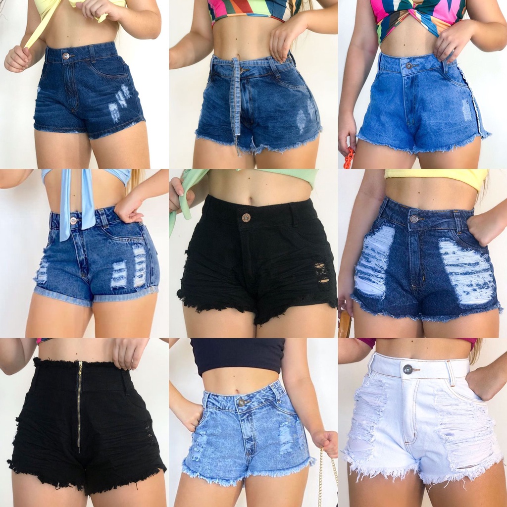 Kit 10 Shorts Jeans Feminino Cintura Alta Hot Pants Destroyed Atacado  Revenda