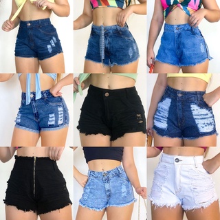 Kit 4 Short Jeans Feminino Cintura Alta