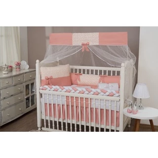 Kit protetor de berço c/ Trança 9 peças + Saia de berco - Doce Salmão Kit protetor de berço c/ Trança 9 peças + Saia de berco - Doce Salmão