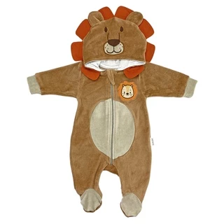 Macacão Bebê Plush Capuz Leão Orelhas Fantasia Menino Roupa