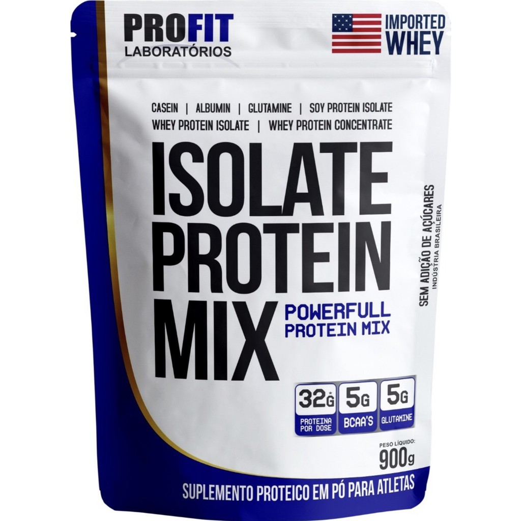 Whey Isolate Protein Mix Pote ou Refil 900g ou 1,8kg Profit – whey concentrado soja albumina glutamina bcaa isolado