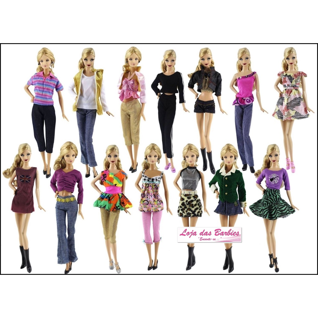 PACOTE ESPECIAL* 10 Roupas Fashion Para Barbie + 20 Pares de