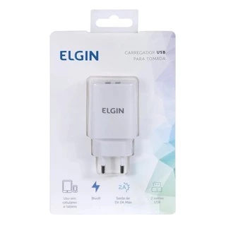 Carregador De Tomada Elgin Com 2 Saida Usb 5w 2.1a, Bivolt
