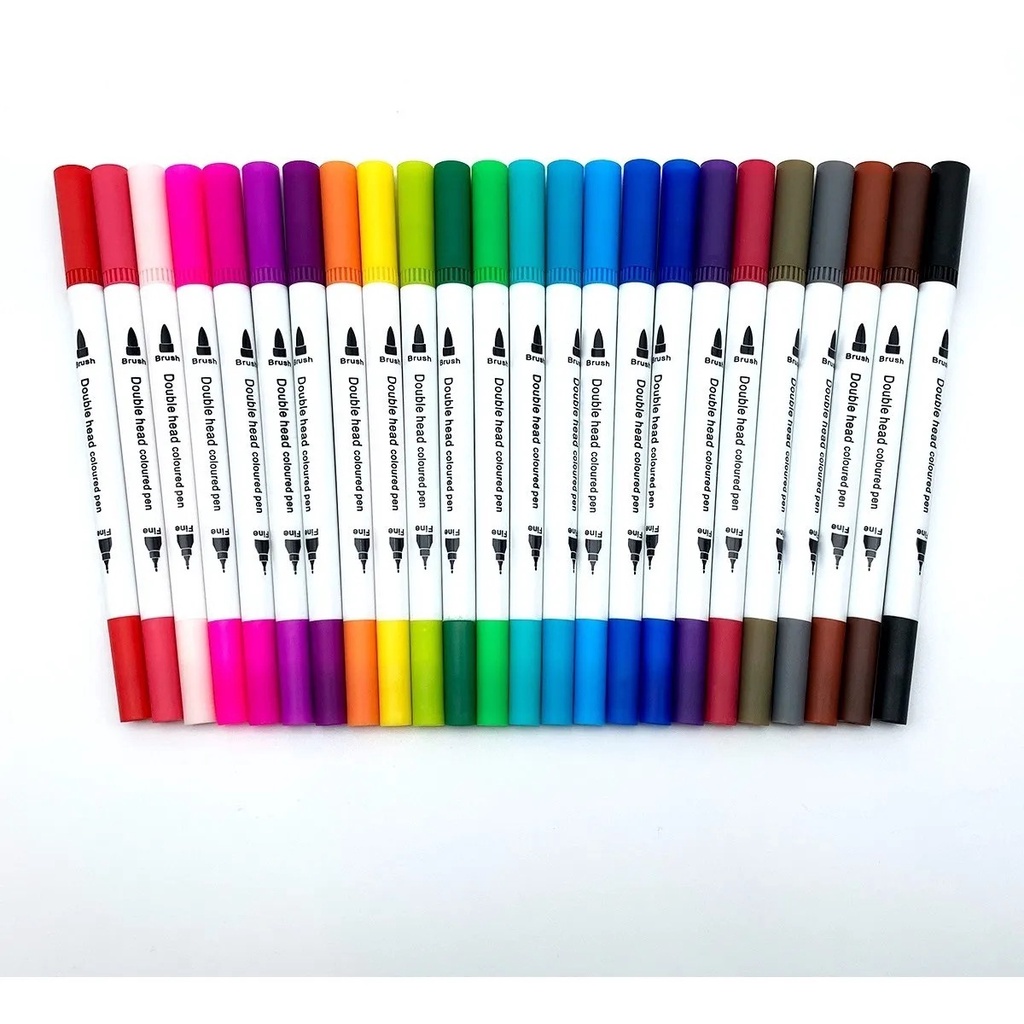 kit 24 cores canetas coloridas dupla pontas fineliner e brush pen ...