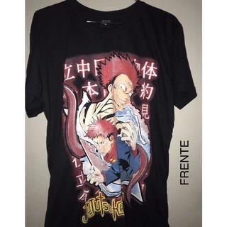 Camiseta Jujutsu Kaisen Anime Mangá Preta Estampa na Frente e Costas Algodão Camisa Blusa