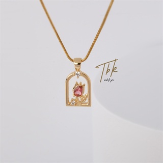 [TBK 18K Gold Cubic Zirconia Pendant Necklace Acessórios Para Mulheres 152n