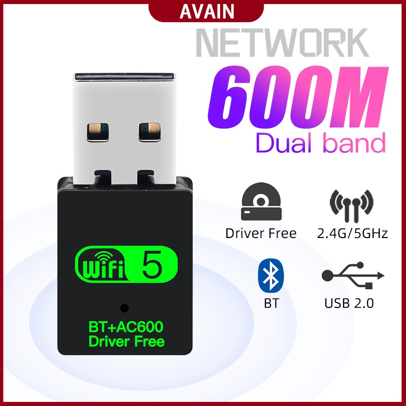 Adaptador USB WiFi Bluetooth 600 Mbps 2 Em 1 Dongle Dual Band 2,4.