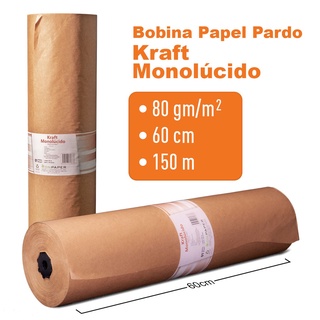 Papel Kraft 80g Com 90cm De Largura x 50 Metros Monolúcido