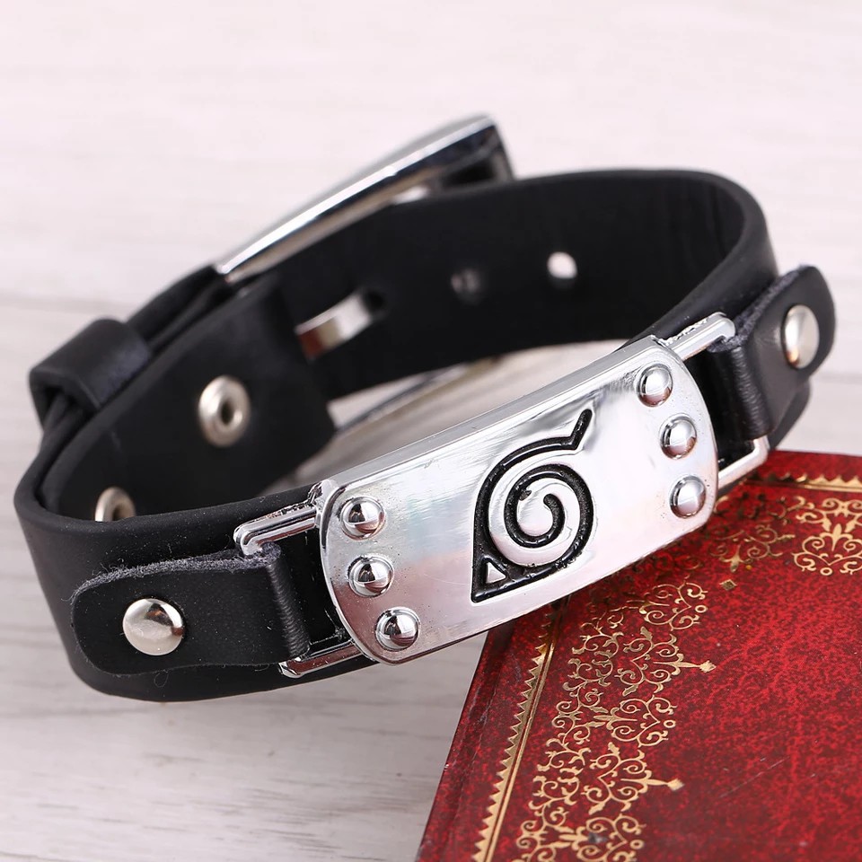 Pulseira Naruto Simbolo Konoha Bracelete Couro | Shopee Brasil