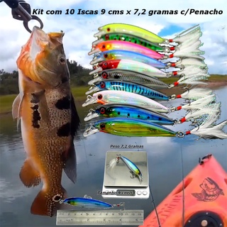 Kit 10 Iscas Artificial 9 cms x 7,6 gramas Meia Agua com Penacho