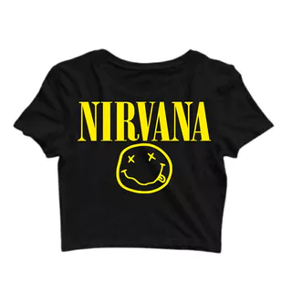 Camiseta cropped camisa Banda Rock Grunge Nirvana + Emoji