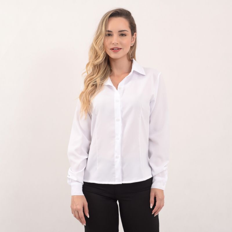 Camisete branca camisa social manga longa feminina gabardine preta e ...