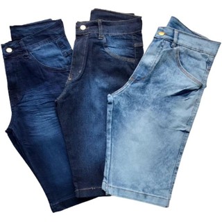 kit/3 Bermudas Jeans Masculina Elastano