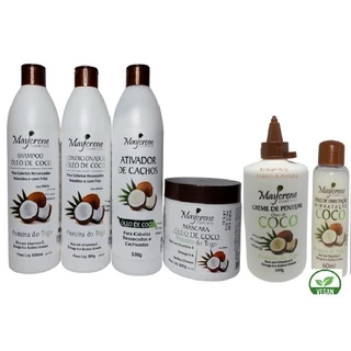 Kit Cabelos Cacheados Óleo Coco Shampoo Condicionador Máscara Ativador Creme de Pentear Reparador de Pontas Oleo Umectante Maycrene ( Escolha seu Kit)