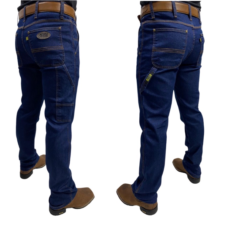 Calça Country Masculina Original Terra de Rodeio Carpinteira Azul Escuro 7 Bolsos Algodão Cowboy Ideal para Rodeio usar com Texana