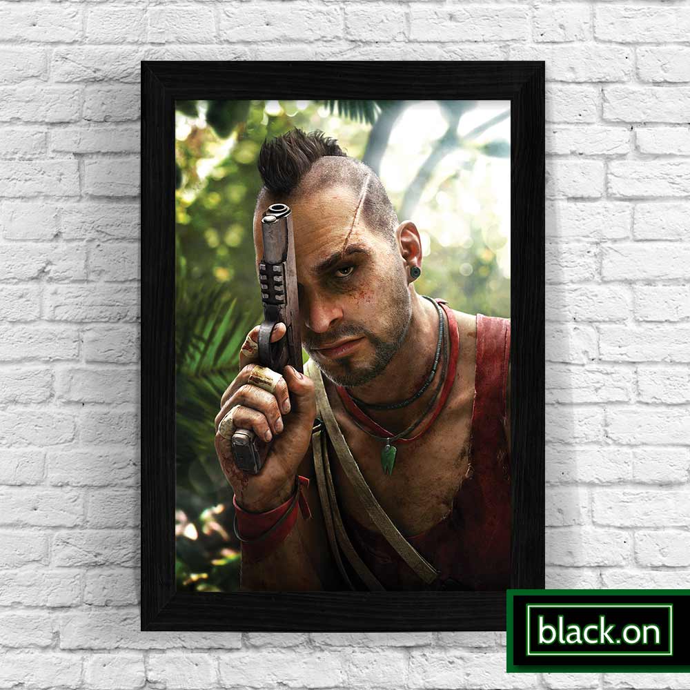Quadro Com Moldura Poster Decorativo Game Geek Jogo Far Cry 3 Vaas Primal  Far Cry 4 Far Cry 5 Playstation Xbox 360 One Ps3 Ps4 Ps5 A4 32x23cm #002