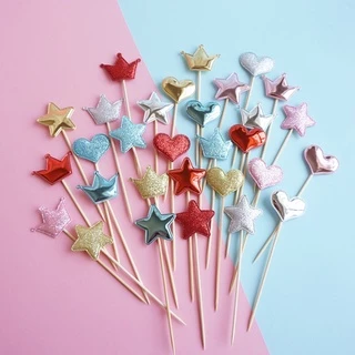 50 Peças/Jogo Topo De Bolo De PU Brilhante Estrela De Cinco Pontas love star/Coroa Para Decoração/Creme