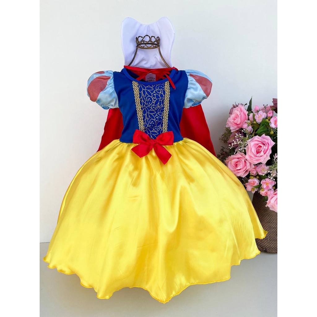 Fantasia Branca de Neve Bebê de Luxo Com Tiara