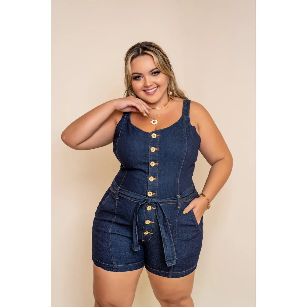 Macacão jeans 2024 plus size