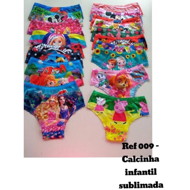 KIT Pacote 05 Calcinha Infantil Juvenil Feminina Temáticas Sublimadas ...