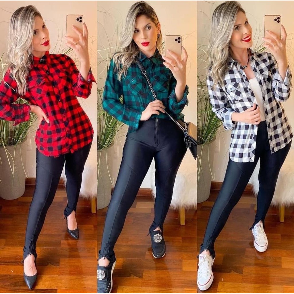 Camisa xadrez com store legging