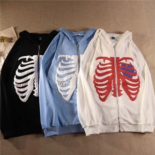 Moda americana impressão de esqueleto de venda quente anime mulheres masculinas de manga comprida com zíper com capuz jaqueta solta streetwear y2k pulôver