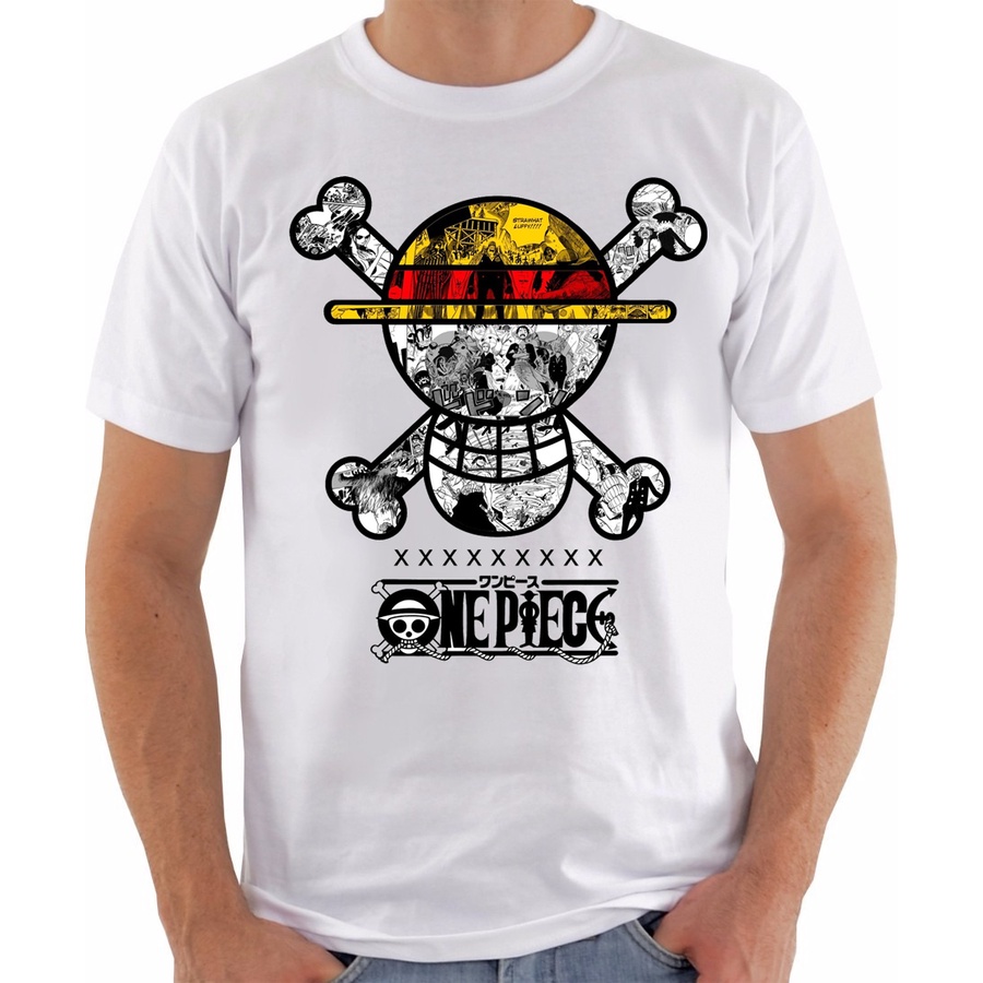 Camiseta One Piece Caveira Simbolo Luffy Zoro Barba Branca Anime Nerd Geek Filme Manga Shopee