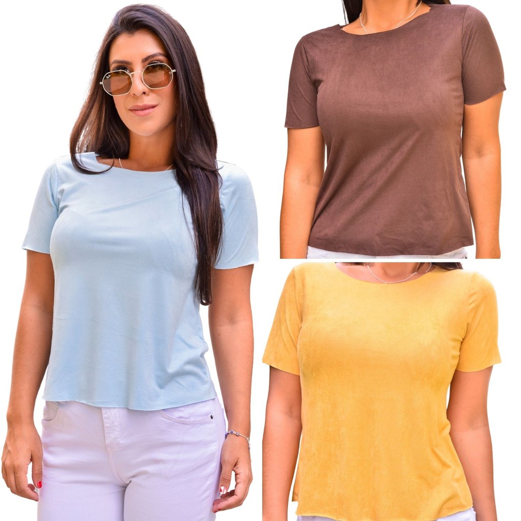 Blusinha t-shirts suede roupas moda feminina - R$ 19.99, cor Nude