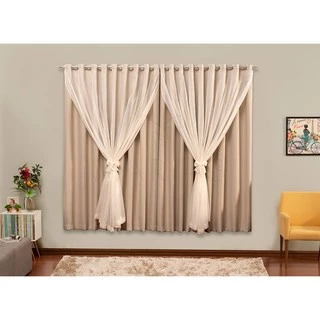 Cortina Blackout Tecido Com voil 2,80 m x 1,70 m P/ Sala e Quarto Decoração de Casa e Apartamento