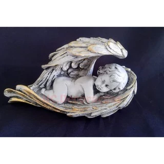 Estatueta Anjo Protetor Deitado Com Asas Decorativo Enfeite