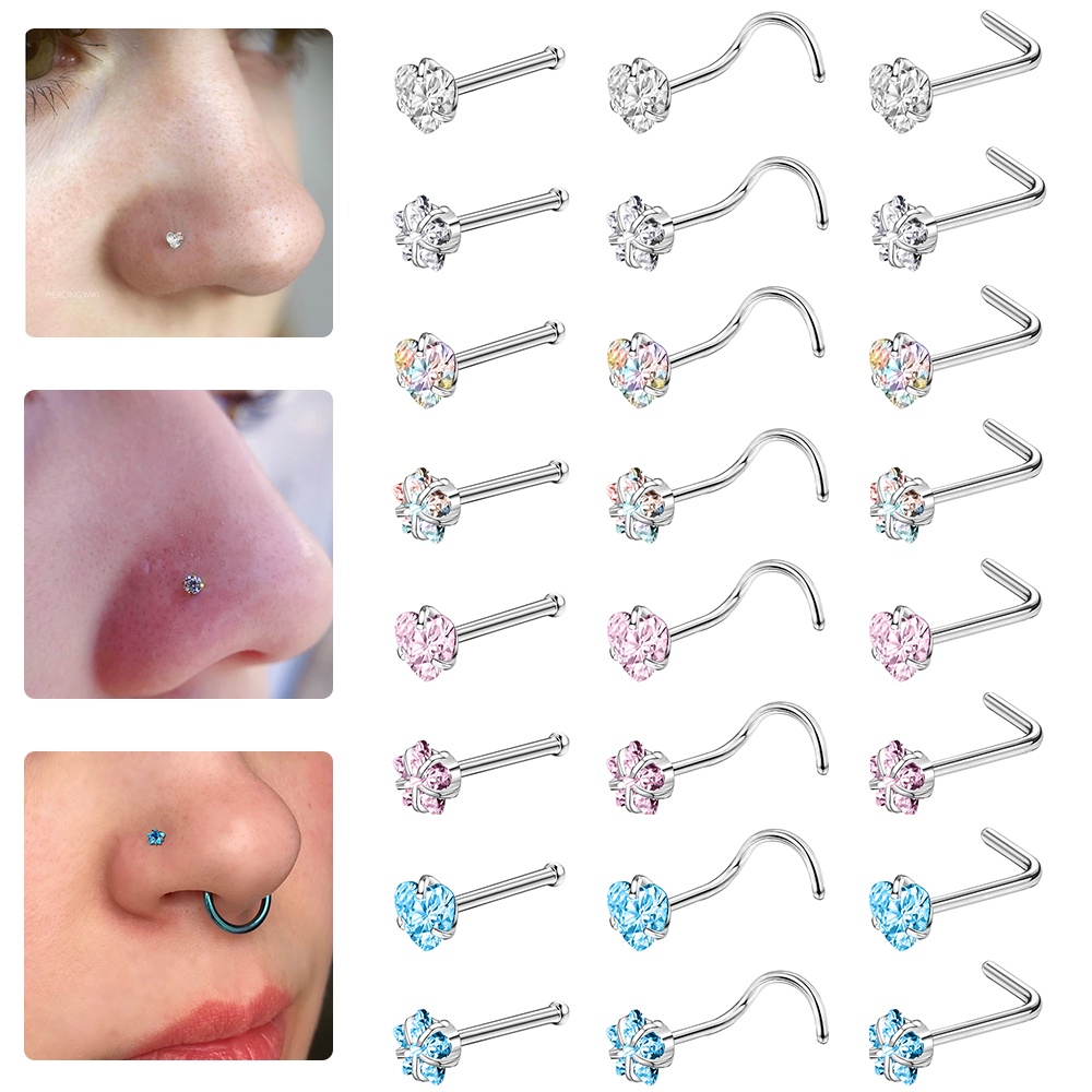 1 Pc Jóias De Perfuração Do Nariz De Aço Inoxidável Estrela Coração  Piercings Cross Nose Ring L Shape Nostril Piercing Jewelry 20G