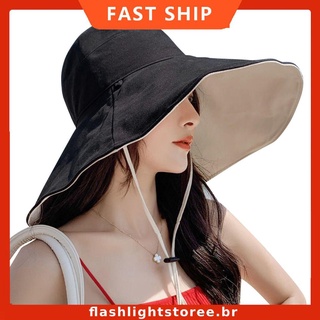 Chapéu de sol feminino aba larga UPF 50+ Proteção anti-UV