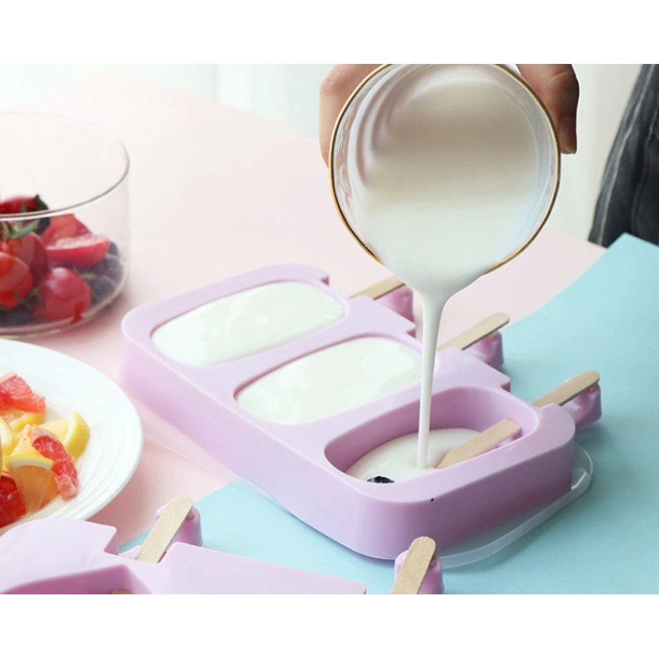 Forma Para Sorvete Picolé Silicone 3 Cavidades C/50 Palitos