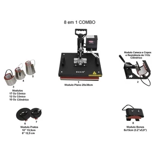 Prensa Térmica 8x1 - Kit Sublimação Completo - 110v Ou 220v