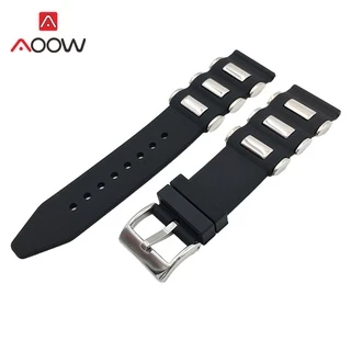 Pulseira De Silicone 20mm 22mm 24mm 26mm Embroide Preto À Prova D'água De Borracha Preta Substituição Banda Strap Watch Acessórios