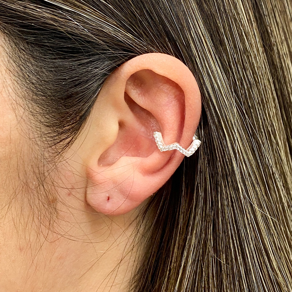 Piercing Fake Cartilagem Orelha Cravejado Banhado Prata 925 Zig Zag ...