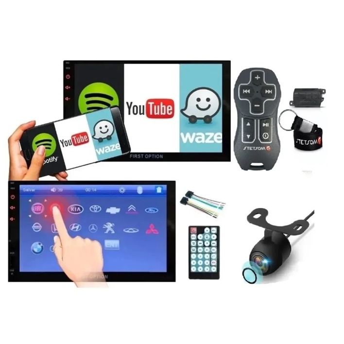 Kit Mp5 2 Din Central Multimídia + Controle Longa Distância+ Camera De Ré