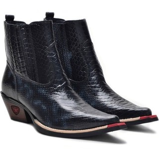 Bota Texana Masculina Country Botina Bico Fino Couro Jacaré Cano Curto 3000 Preto