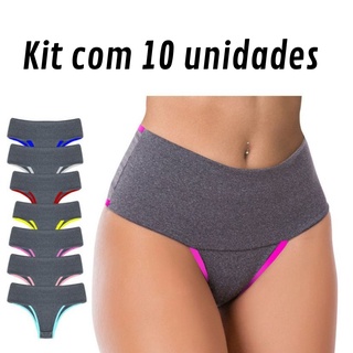 Kit 10 Calcinhas Fitness Cintura Alta Forro 100% Algodão - Paloma