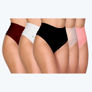 KIT com 5 Calcinhas Cinta Modeladoras Cós Alto Fio Duplo