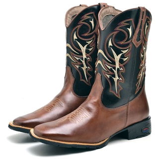 Bota Country 2505 Masculina Cano Longo Texana Bico Quadrado Em Couro