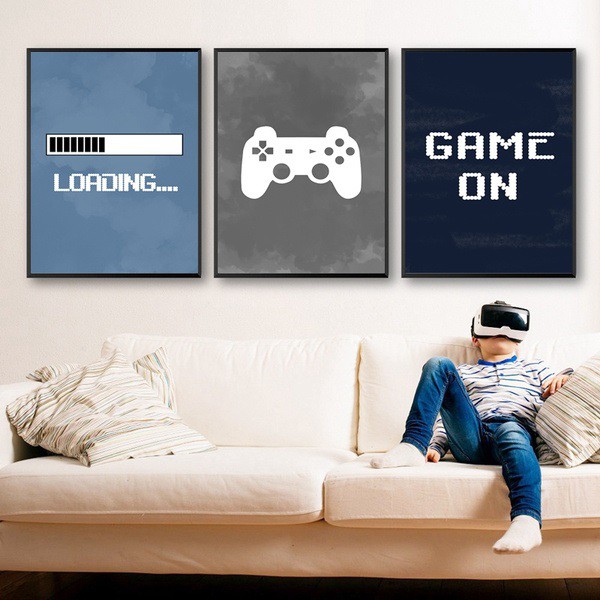 Quadro decorativo 3 peças 40x60 jogo gamer vídeo game para quarto menino