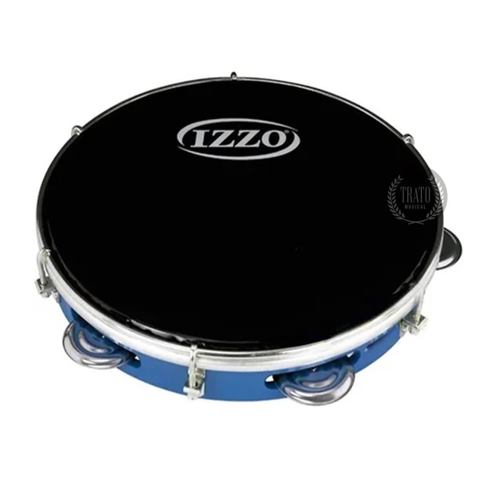 Pandeiro 10 polegadas Azul com pele preta e chave de
