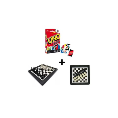 Leve Um Kit C/ 2 Super Jogos 1 UNO + 1 Jogo Completo Tabuleiro de Xadrez  Para Jogar Toda Família