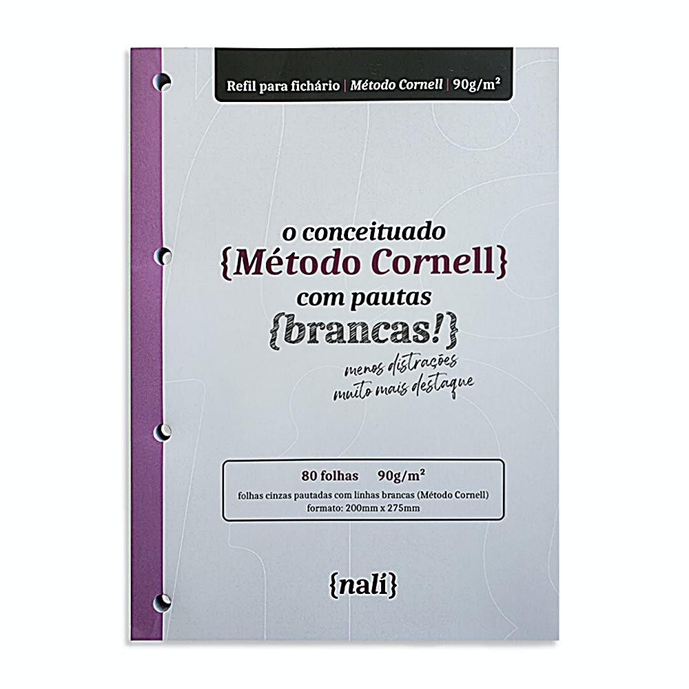 Bloco NALÍ Linhas Brancas p/ Fichário A4 Método Cornell - 90g/m2 c/ 80 Folhas