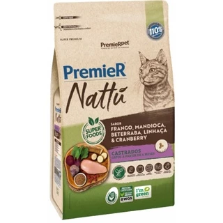 Ração Premier Nattu para Gatos Castrados Mandioca 7,5kg