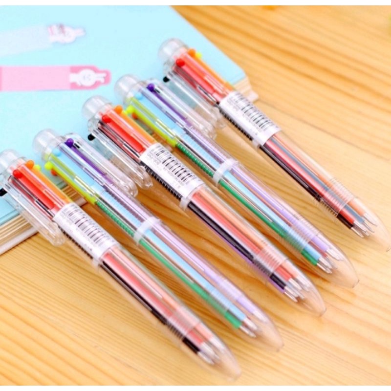 Caneta esferográfica multicores transparente 6 cores | Shopee Brasil