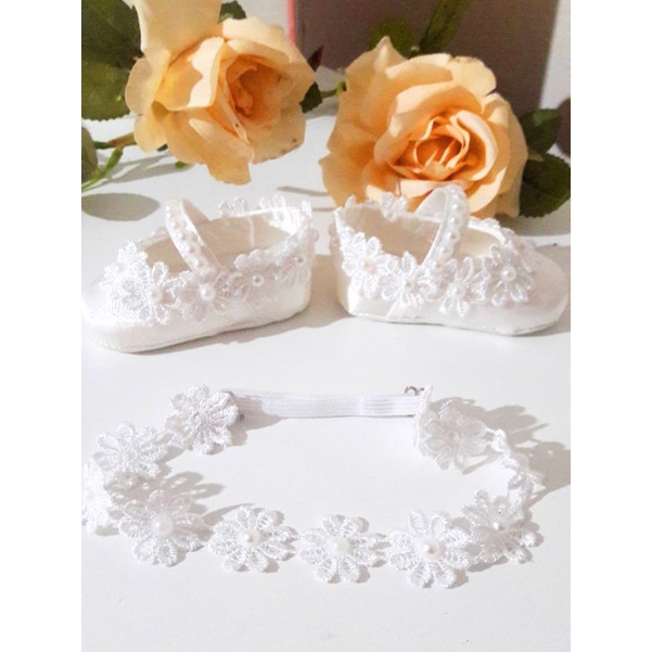Promoção kit Sapatinho Bebê Com Faixa Batizado Luxo Casamento