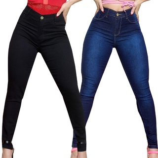 2 Calças Cós Alto Com Elastano Jeans Feminina